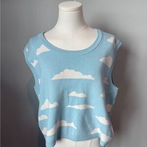 Lazy Oaf Blue and White Cloud Crop Top